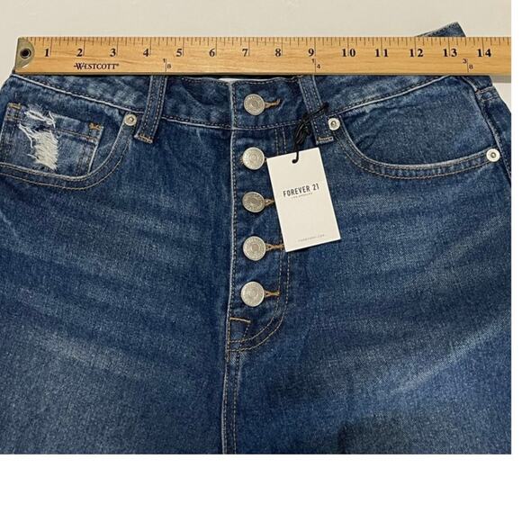 Forever 21 Womens Destroyed Knees Denim Dark Wash Mom Jeans Size 27 New - Picture 4 of 12